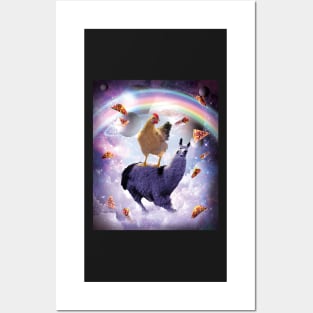 Chicken Riding Llama In Space - Rainbow Posters and Art